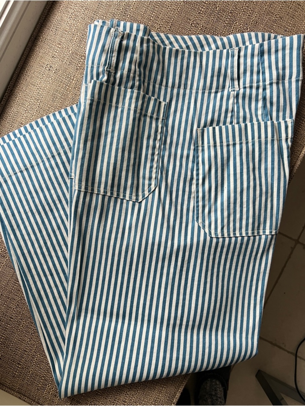 Maeve Anthropologie Blue and White Striped Cropped Wide-Leg Pants 30 Colette - Picture 4 of 16